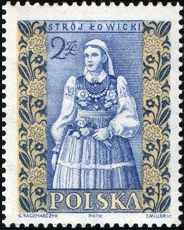 (1960-012) Марка Польша "Лович (Женский)" Перф греб 11¾:12¼ Национальная одежда II 