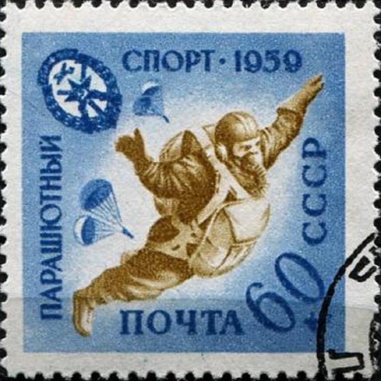 (1959-104) Марка СССР "Парашютист" Спортивная серия ДОСААФ III 