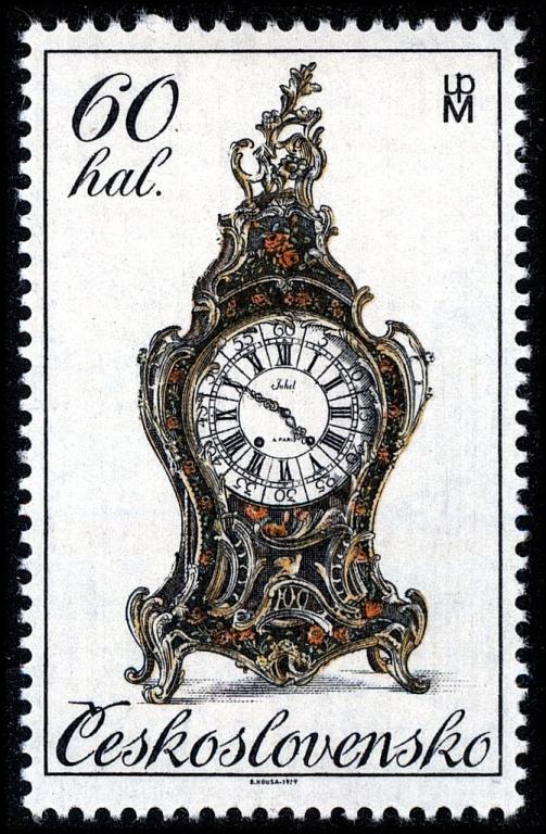 (1979-046) Марка Чехословакия "Рококо" Исторические часы I 