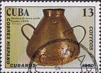 (1980-043) Марка Куба "Сосуд для вина" Испано-Кубинское медное ремесло III O