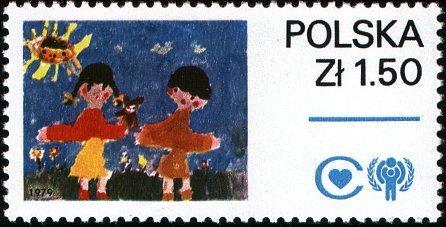 (1979-004) Марка Польша "Дети на лугу" Международный ребенка. Детские рисунки III 