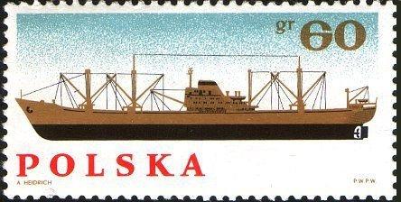 (1966-024) Марка Польша "Грузовое судно B-43" 20-летие национализации промышленности I 