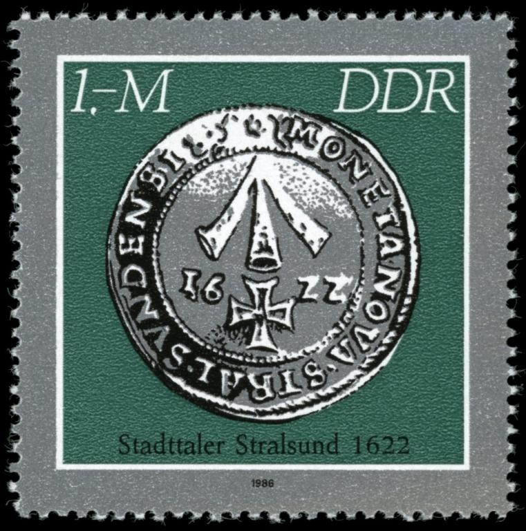 (1986-060) Марка Германия (ГДР) "Штральзунд (1622)" Старинные монеты II 