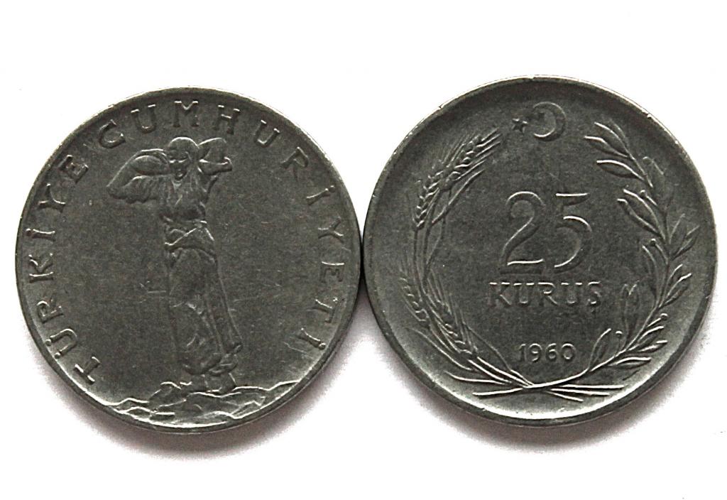 ТУРЦИЯ 25 куруш 1960 (KM# 892.2) Турчанка