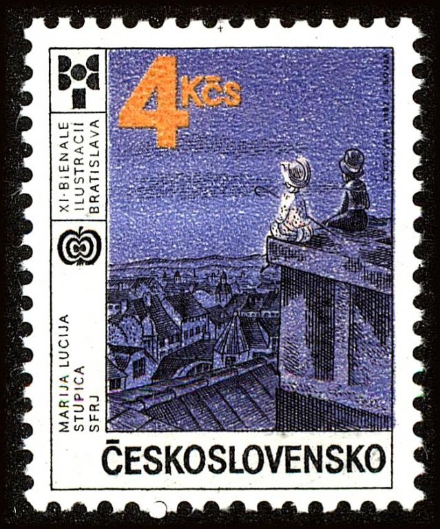 (1987-034) Марка Чехословакия "На крыше" Биеннале детских книжных иллюстрации, Братислава I 