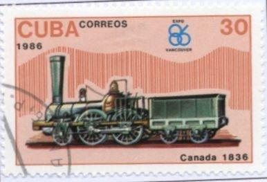 (1986-043) Марка Куба "Канада 1836" Локомотивы III 