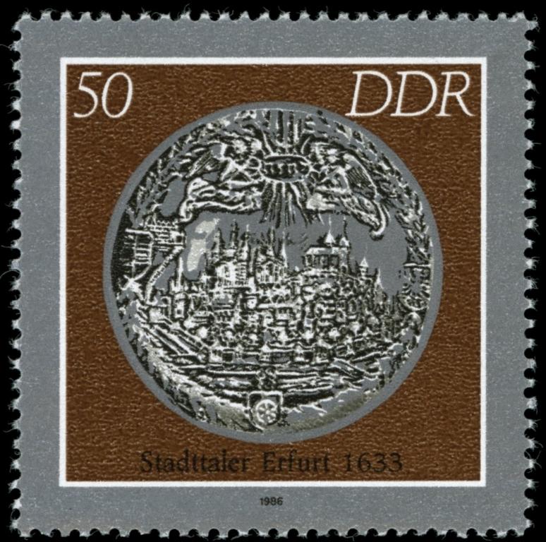 (1986-058) Марка Германия (ГДР) "Эрфурт (1633)" Старинные монеты II 