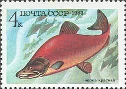 (1983-051) Марка СССР "Нерка красная" Промысловые рыбы III O