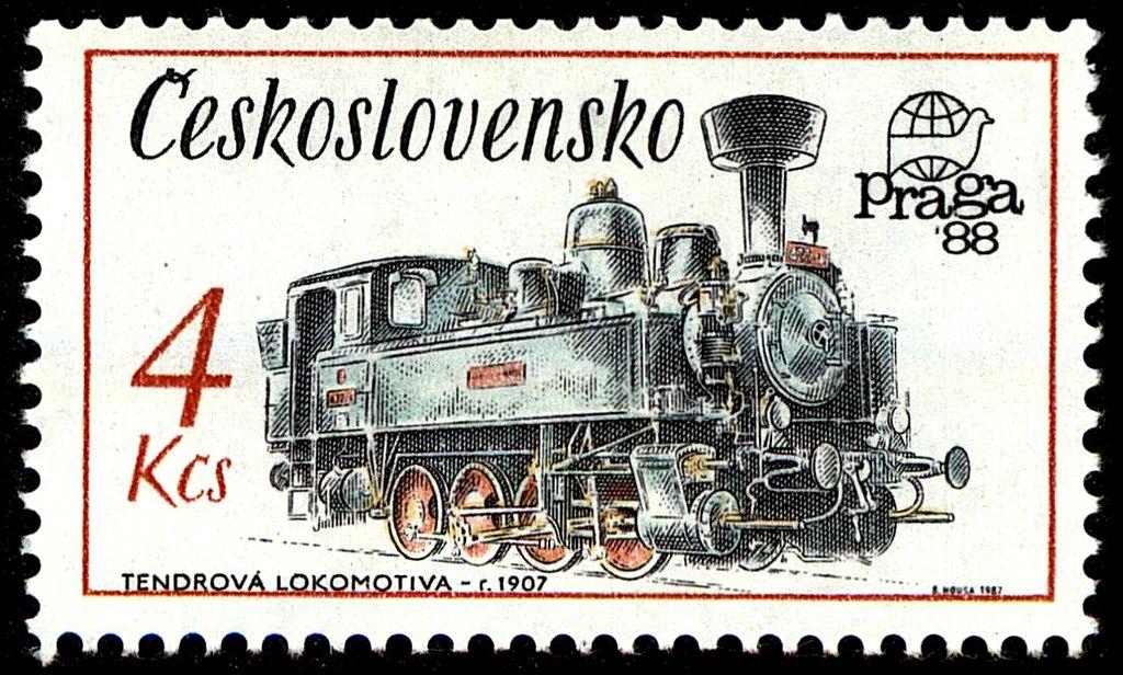 (1987-021) Марка Чехословакия "Паровоз" Международная выставка марок Прага '88 III 