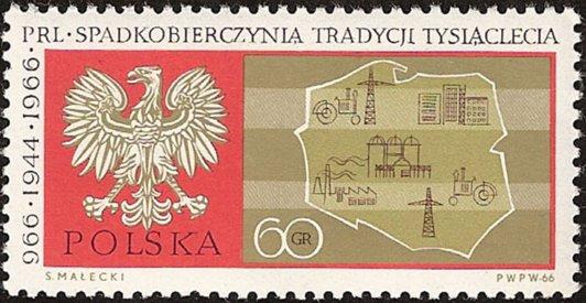 (1966-088) Марка Польша "Символ промышленности и сельского хозяйства" , III O