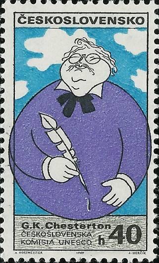 (1969-029) Марка Чехословакия "Г. Честертон" Деятели мировой культуры в карикатурах III 
