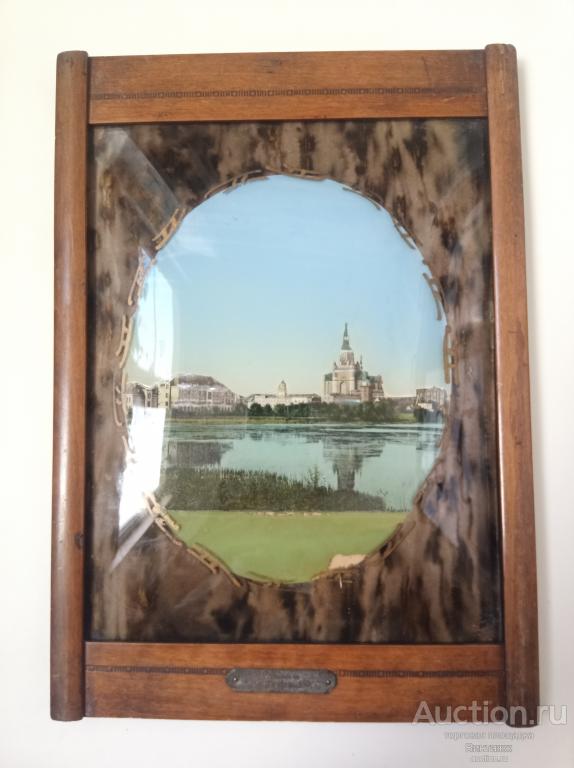Картина Замок в деревянной рамке выпуклое стекло антикварная