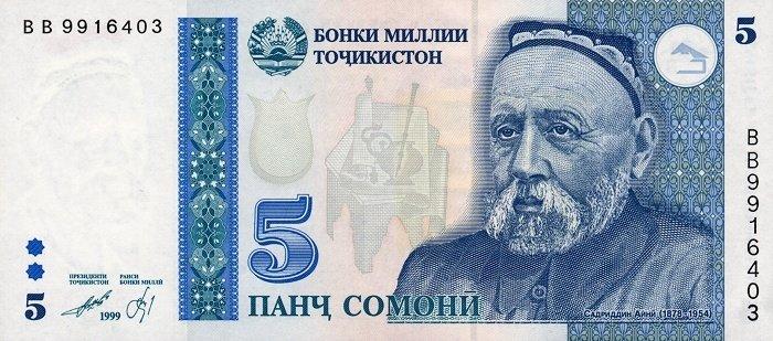 (1999) Банкнота Таджикистан 1999 год 5 сомони "Садриддин Айни"  UNC