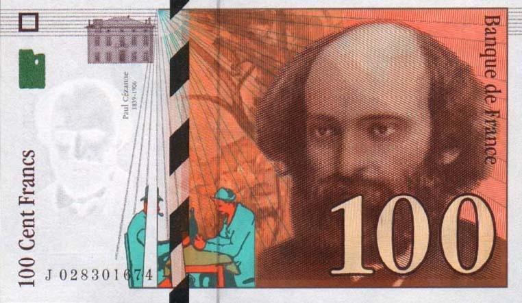(Bruneel Bonnardin Barroux) Банкнота Франция 1997 год 100 франков "Поль Сезанн"  XF