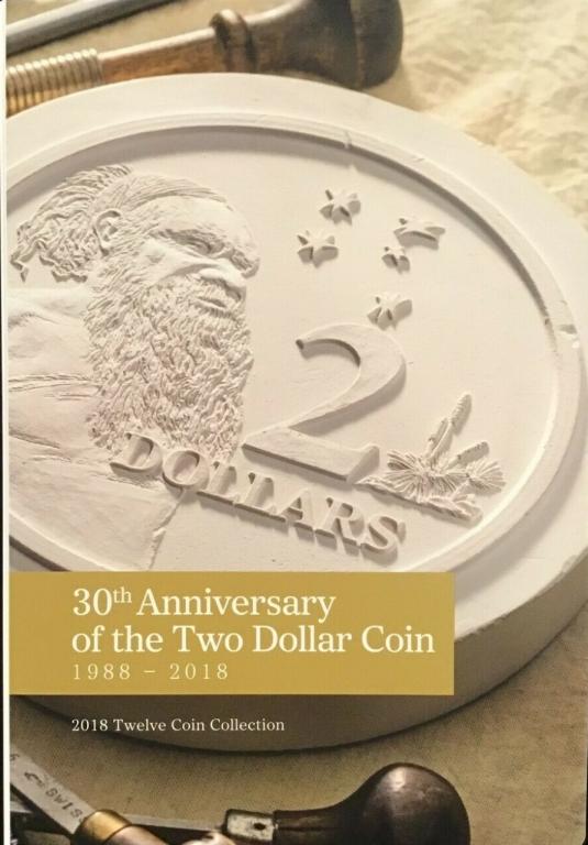 (2018, 12 монет по 2$) Набор монет Австралия 2018 год "Монета в 2$. 30 лет" PROOF
