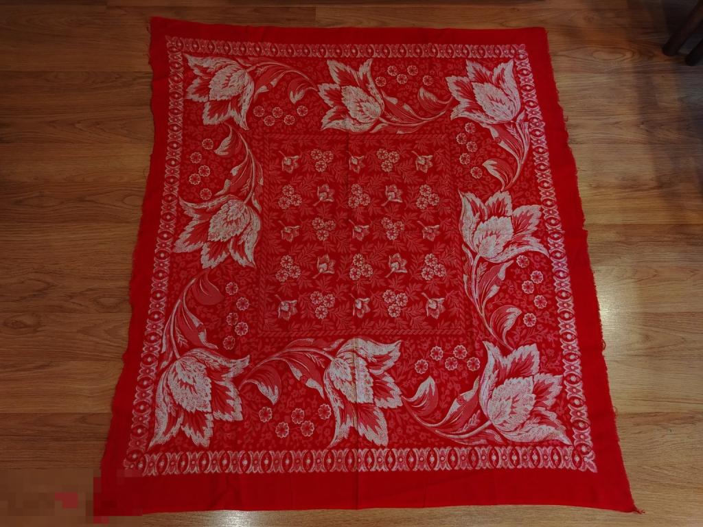 Платок старинный набивной. 105х95см. Редкий. 19 век.