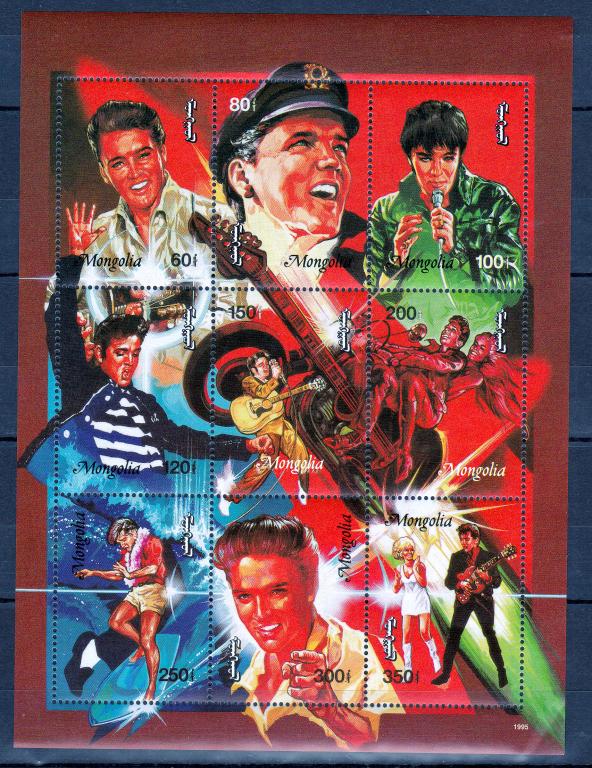 Марки Монголия 1995 г. Певец Элвис Пресли МЛ MNH ** Персоналии Знаменитые люди