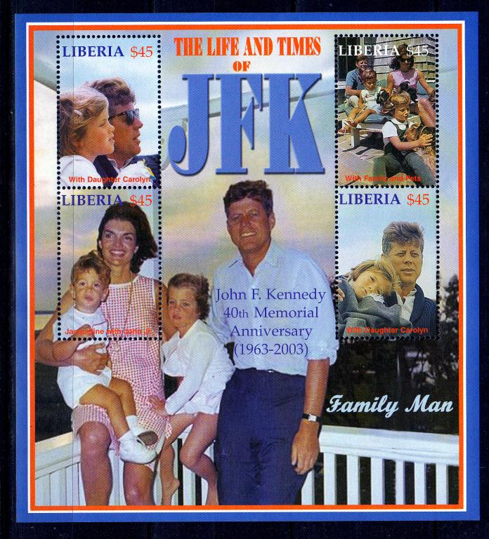 Марки Либерия 2003 г. Джон Кеннеди Блок MNH OG ** Персоналии Знаменитые люди