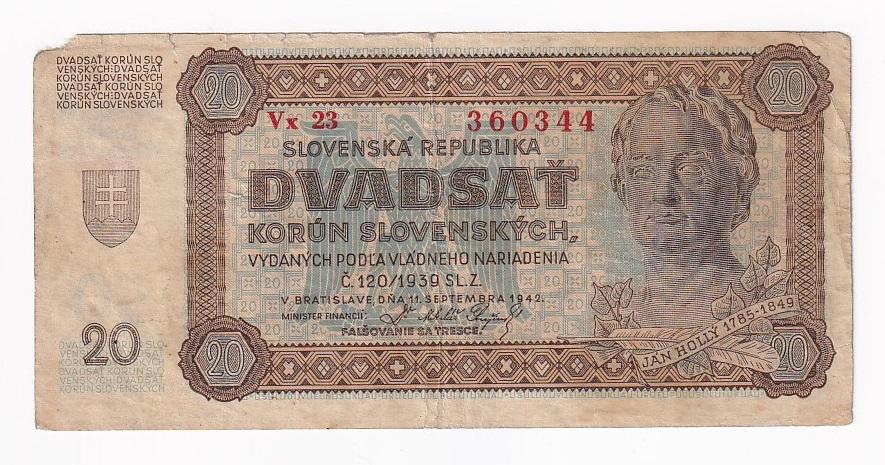 Словакия Банкнота 20 крон 1942 год F/VF- (40450)