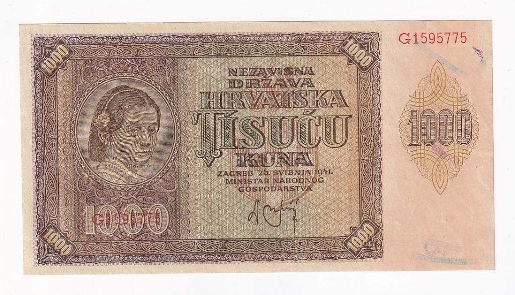 Хорватия Банкнота 1000 кун 1941 год Серия G UNC (40478)