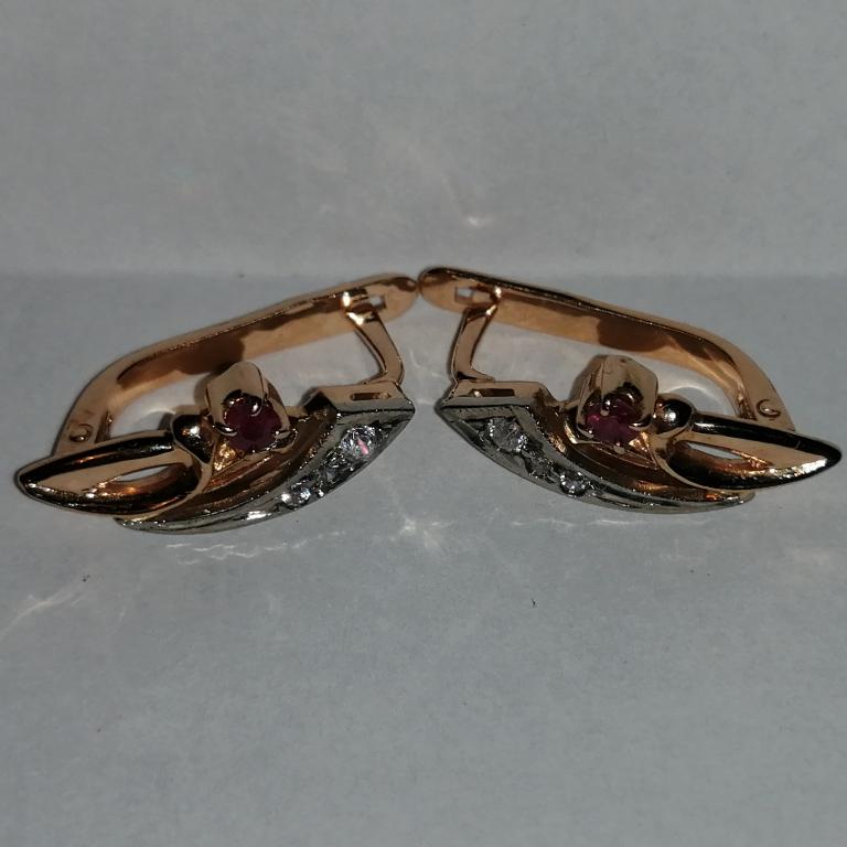 Серьги золото 585 проба.  природные рубины.