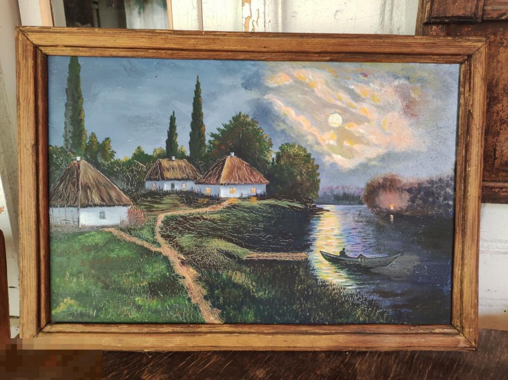 Старинная картина, рама, живопись. Пейзаж. СССР.