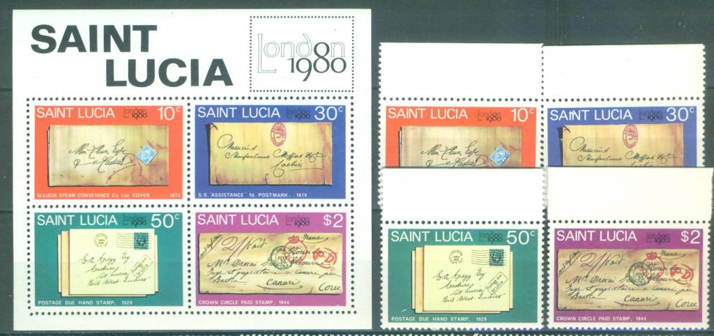 Сент - Люсия 1980 г. серия и блок Выставка в Лондоне негашеная**