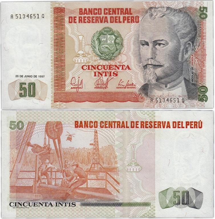(1987) Банкнота Перу 1987 год 50 инти "Николас де Пьерола"  UNC