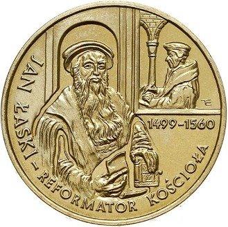 (027) Монета Польша 1999 год 2 злотых "Ян Лаский" Латунь UNC