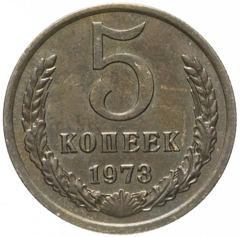 (1973) Монета СССР 1973 год 5 копеек  Медь-Никель VF
