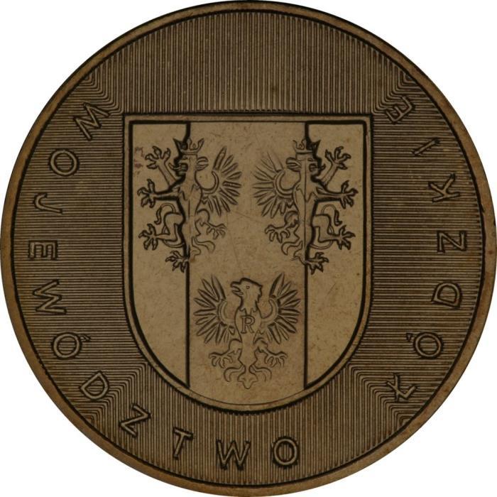 (074) Монета Польша 2004 год 2 злотых "Воеводство Лодзь (Лодзинское)" Латунь UNC