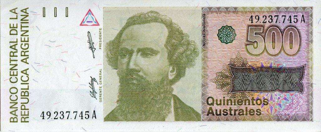 (1988) Банкнота Аргентина 1988 год 500 аустралей "Николас Авельянеда"  UNC