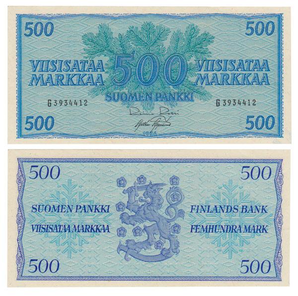 (1956) Банкнота Финляндия 1956 год 500 марок Rossi - Aspelund UNC