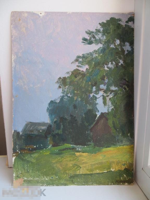 Картина пейзаж, масло, картон. СССР.