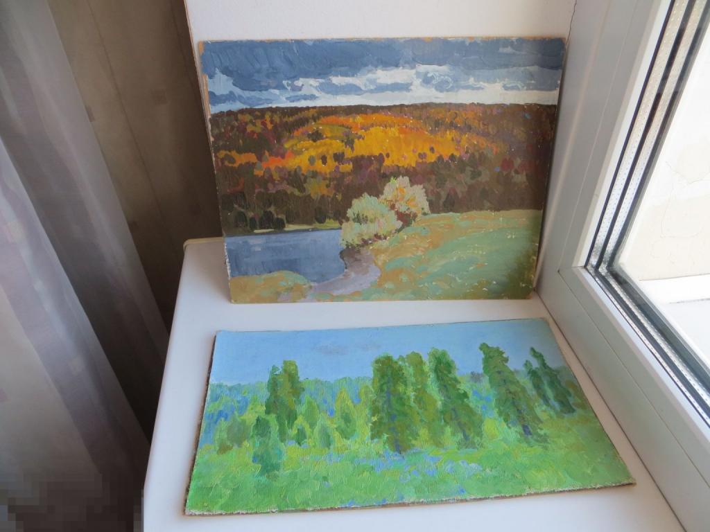 Картина пейзаж, масло, картон. СССР. 2шт.