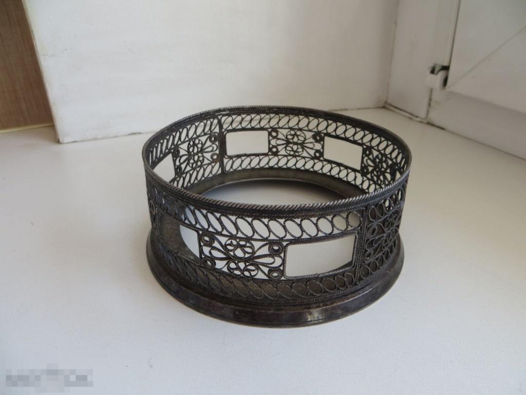 Старинная вазочка  ваза подставка. Скань. Мельхиор.