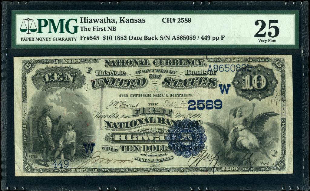 США. Первый национальный банк Гайоваты. 10 долларов 1882 г.