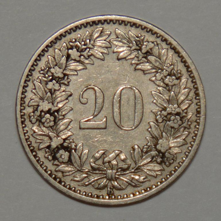 Швейцария 20 раппенов 1894 XF/XF+ (К35)
