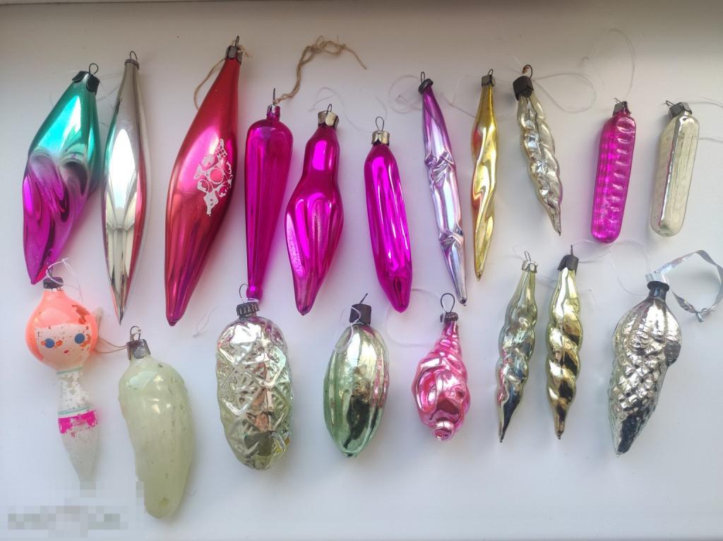 Ёлочная игрушка. Сосулька. Ракушка. Огурец. Шишка. Набор. 19 штук