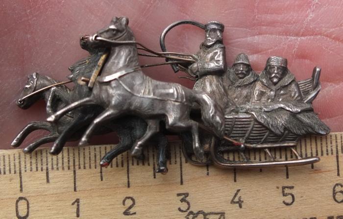 серебряная брошь Русь Птица Тройка, серебро 84 проба