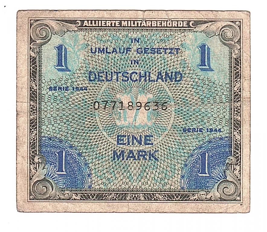 Германия 1 марка 1944 F - знак-ловушка английская зона ответственности