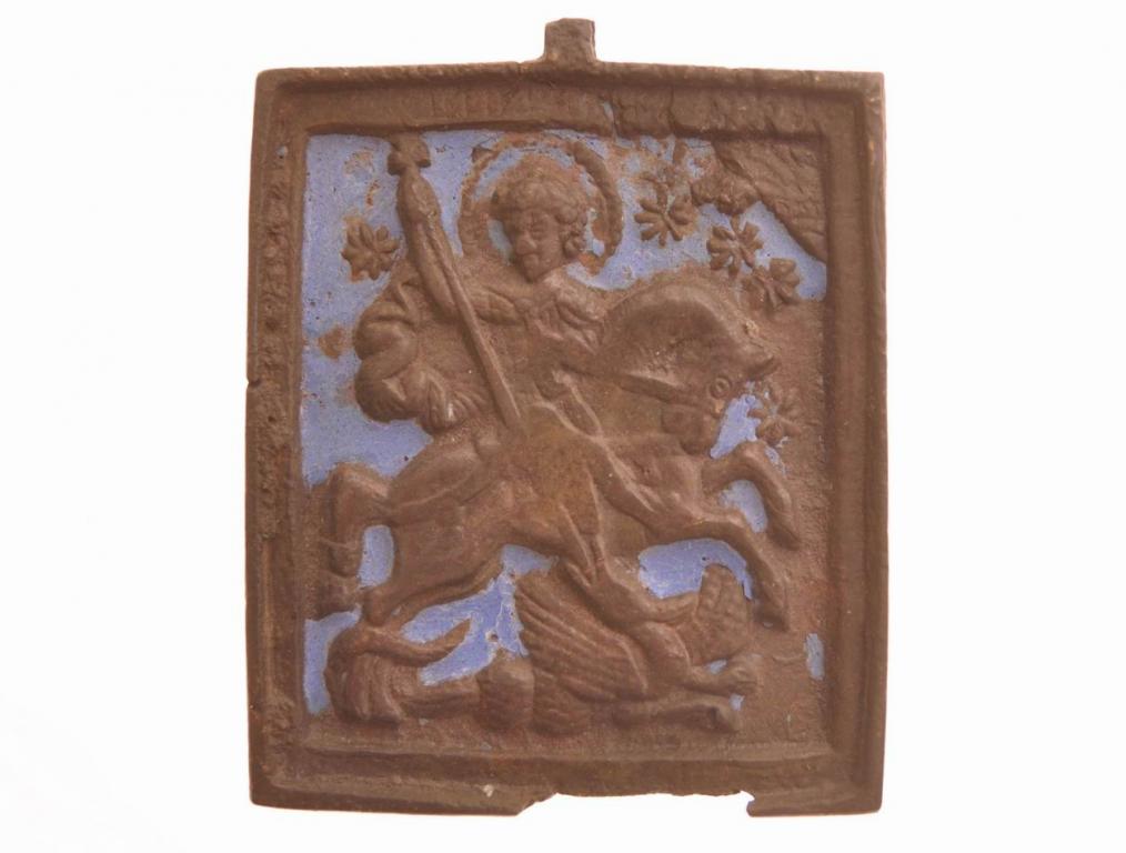 Святой воин Георгий Победоносец. Меднолитая икона, Христианская древность