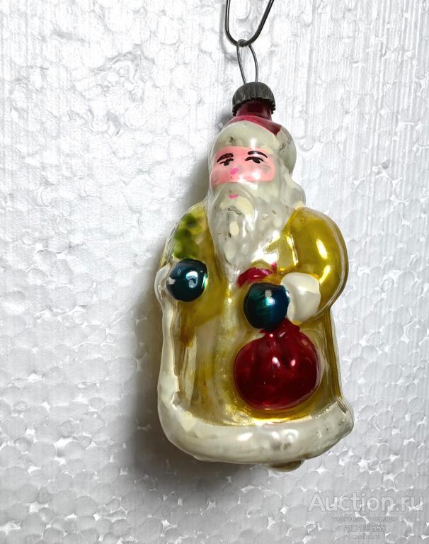 Елочная новогодняя игрушка стекло СССР дедушка дед мороз с подарками