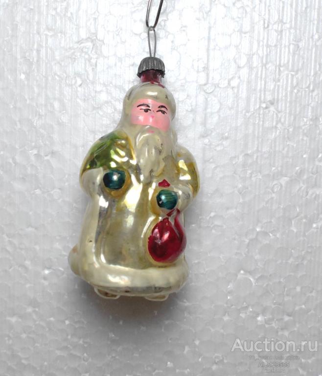 Елочная новогодняя игрушка стекло СССР дедушка дед мороз с подарками