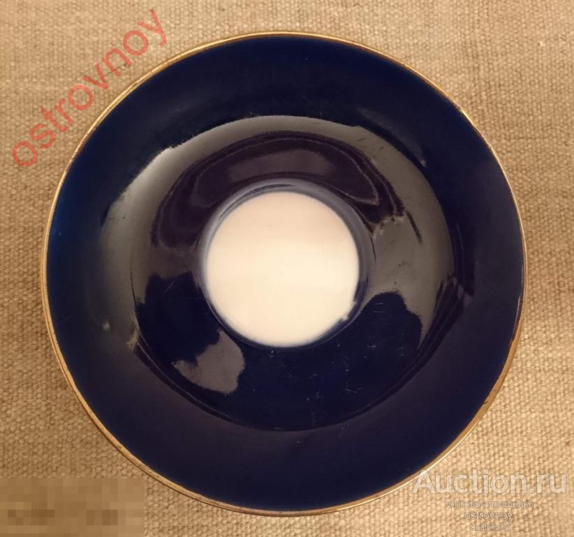 Блюдце чайное, Ø 14 см. ЛФЗ. Кобальт. Позолота. Клеймо.