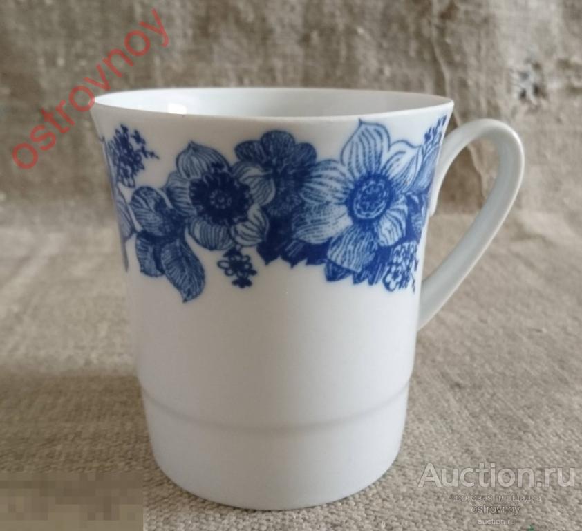 Чашка чайная, кружка ЛФЗ,1970-80-е г. Синие цветы.
