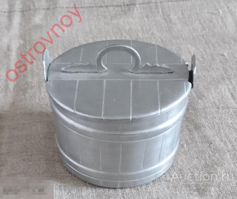 Икорница «Ушат». Шкатулка алюминиевая. СССР, 1960-70-е