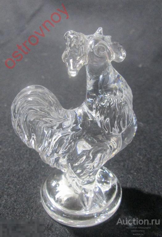 Стекло, хрусталь. Петух, петушок. СССР. h=10см. Гусь-Хрустальный  завод. Наклейки.