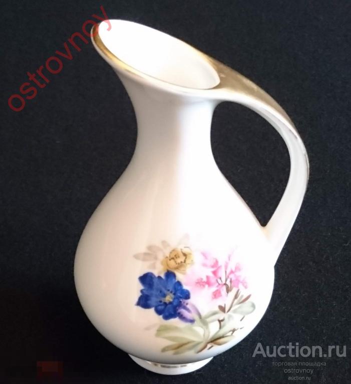 Кувшинчик, вазочка (15 см).  Позолота, рисунок.