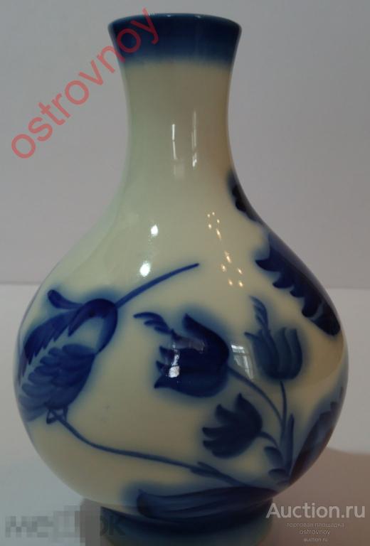 Ваза, фарфор, ЛФЗ, 17 см, 1960-е.  "Птичка". Клеймо.